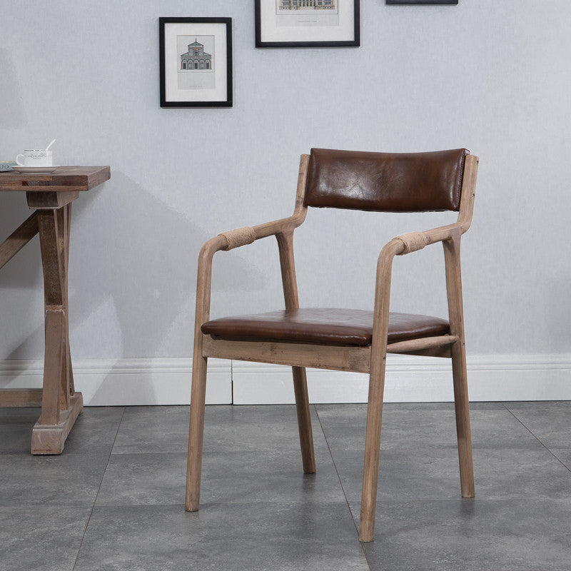Silla de comedor tapizada de madera con respaldo abierto, sillón de estilo rural interior, individual