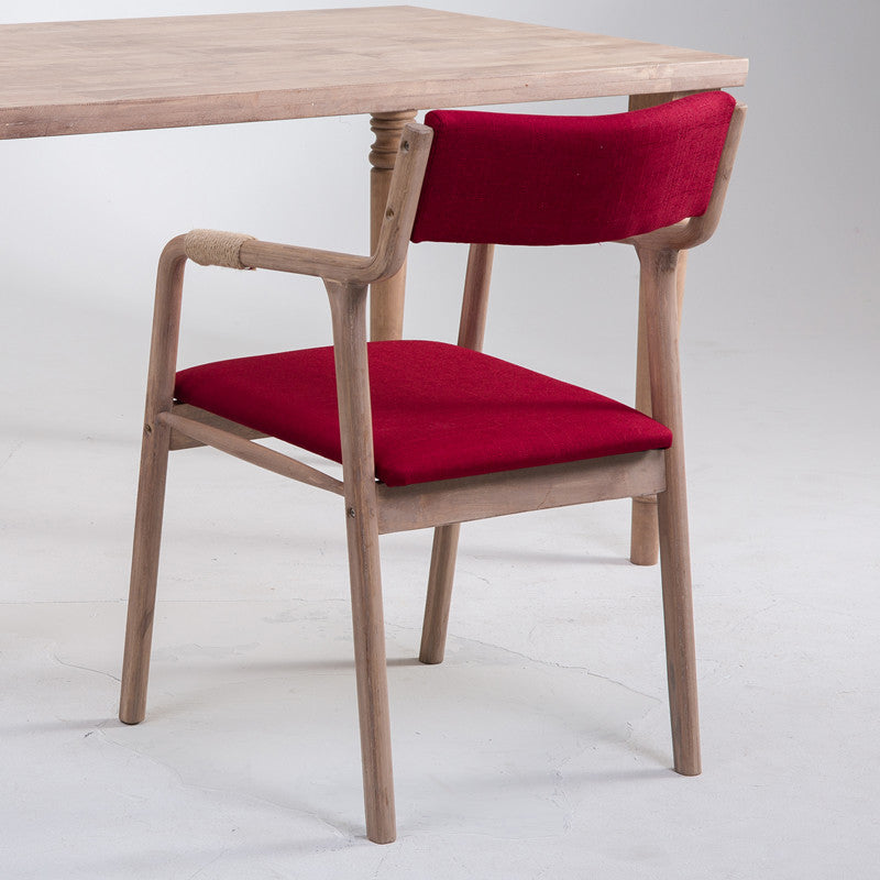 Silla de comedor tapizada de madera con respaldo abierto, sillón de estilo rural interior, individual
