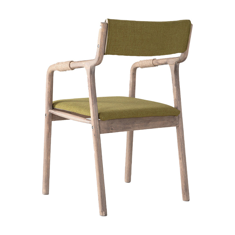 Silla de comedor tapizada de madera con respaldo abierto, sillón de estilo rural interior, individual