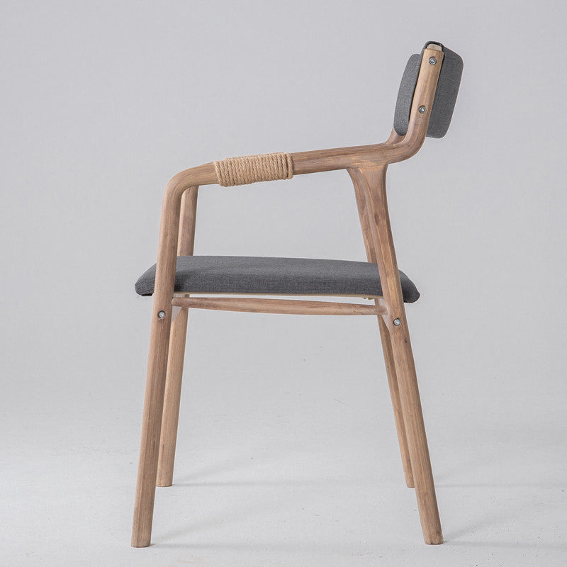 Silla de comedor tapizada de madera con respaldo abierto, sillón de estilo rural interior, individual