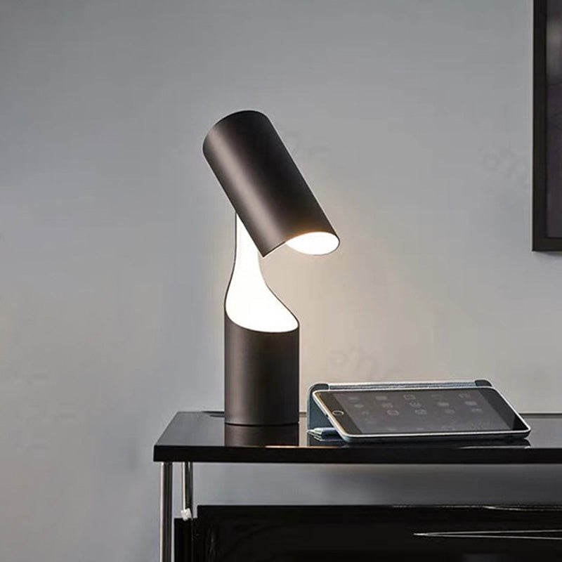 Lámpara de mesa de noche cilíndrica de metal modernismo con 1 cabezal en negro para dormitorio