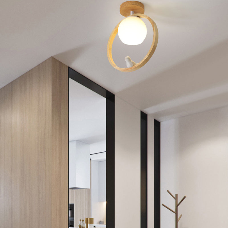 Log Color Globe da incasso in stile moderno e conciso, apparecchio da soffitto per interni in legno con paralume in vetro