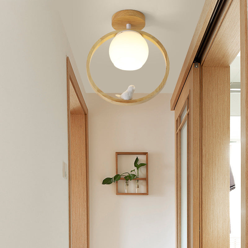 Log Color Globe da incasso in stile moderno e conciso, apparecchio da soffitto per interni in legno con paralume in vetro