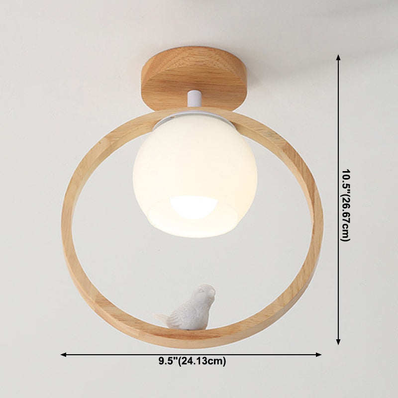 Log Color Globe da incasso in stile moderno e conciso, apparecchio da soffitto per interni in legno con paralume in vetro