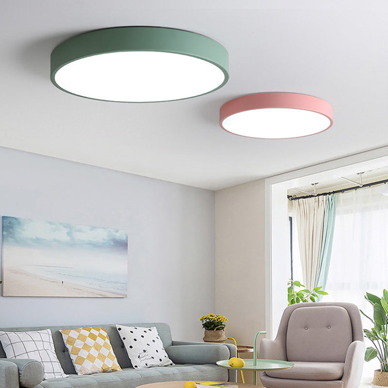 Round Shape Ceiling Lamp Modern Macaroon Iron 1 Light Flush Mount for Balcony Corridor