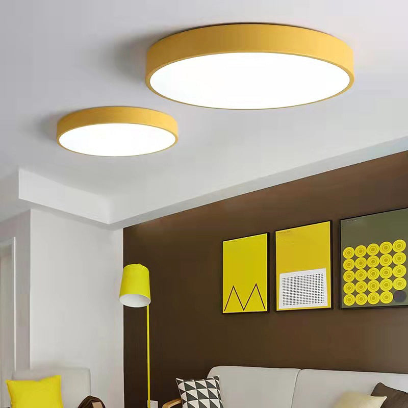 Round Shape Ceiling Lamp Modern Macaroon Iron 1 Light Flush Mount for Balcony Corridor