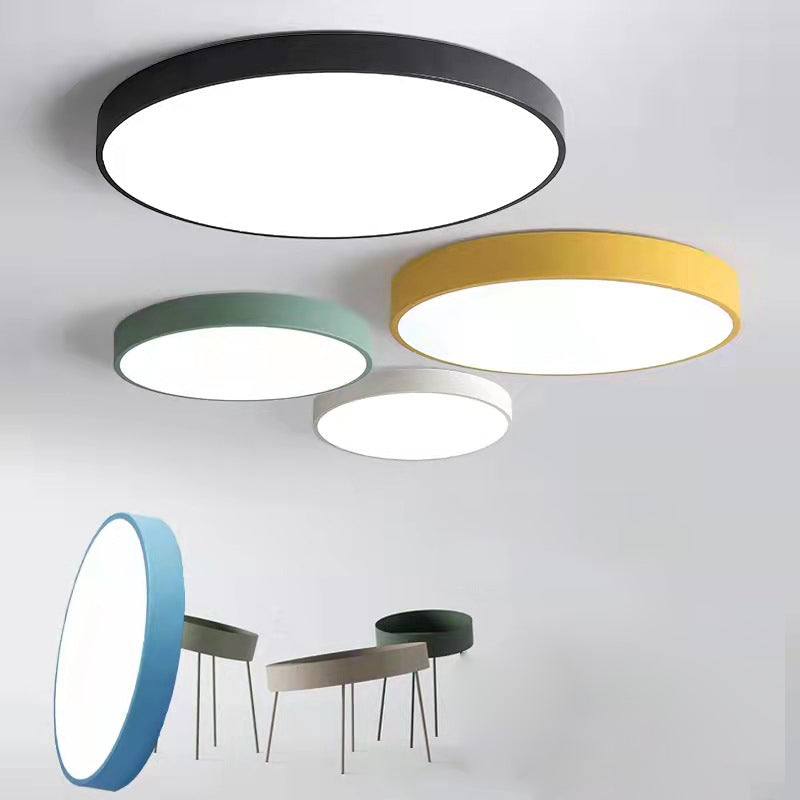 Round Shape Ceiling Lamp Modern Macaroon Iron 1 Light Flush Mount for Balcony Corridor