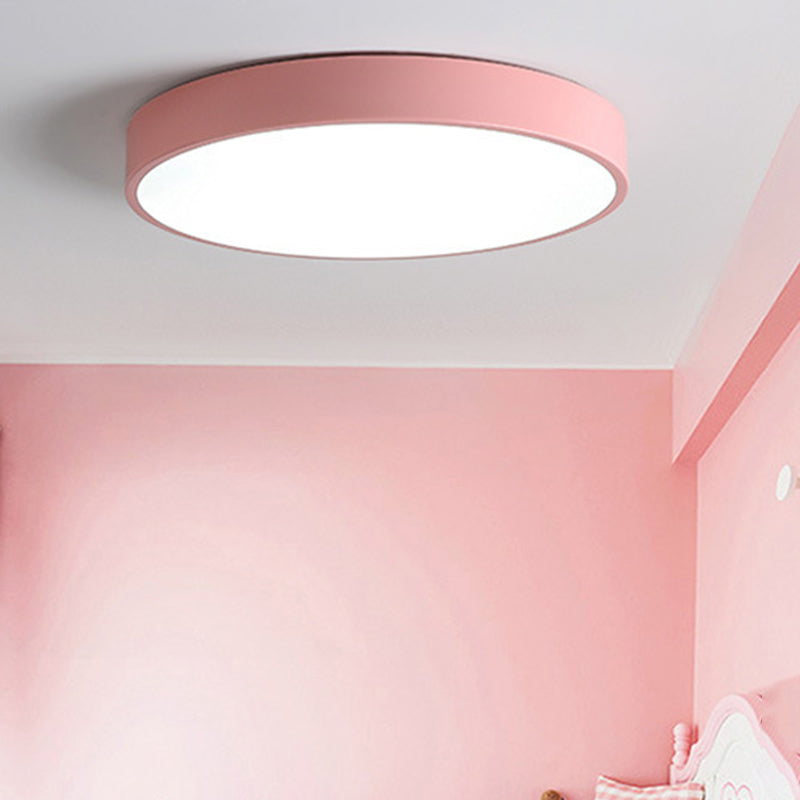 Round Shape Ceiling Lamp Modern Macaroon Iron 1 Light Flush Mount for Balcony Corridor