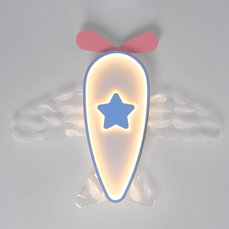 Modern Artistic LED Ceiling Fixture Wrought Iron Feather Flush Mount with Acrylic Shade