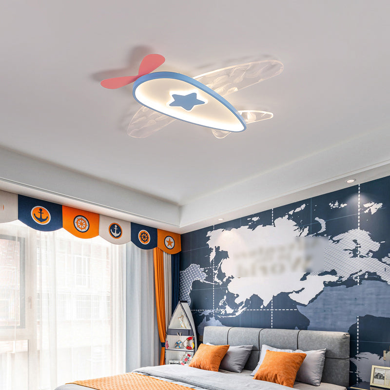 Modern Artistic LED Ceiling Fixture Wrought Iron Feather Flush Mount with Acrylic Shade