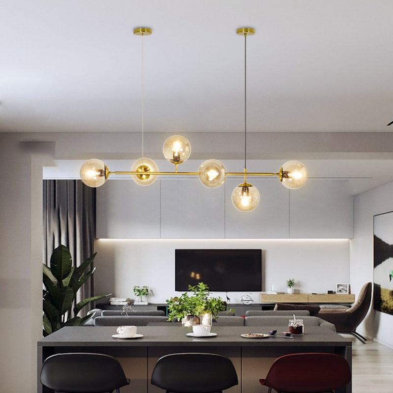 Modern Style Spherical Shape Island Lights Glass 6 Light Island Lighting in Gold
