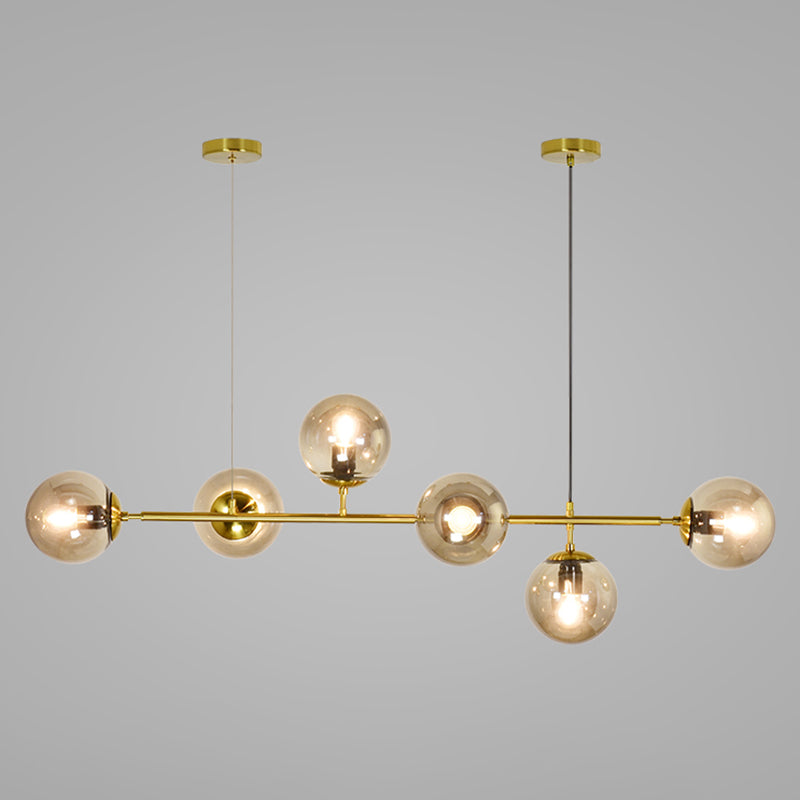 Modern Style Spherical Shape Island Lights Glass 6 Light Island Lighting in Gold