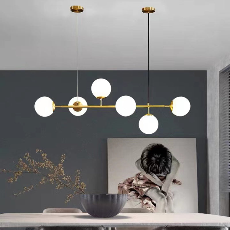 Modern Style Spherical Shape Island Lights Glass 6 Light Island Lighting in Gold