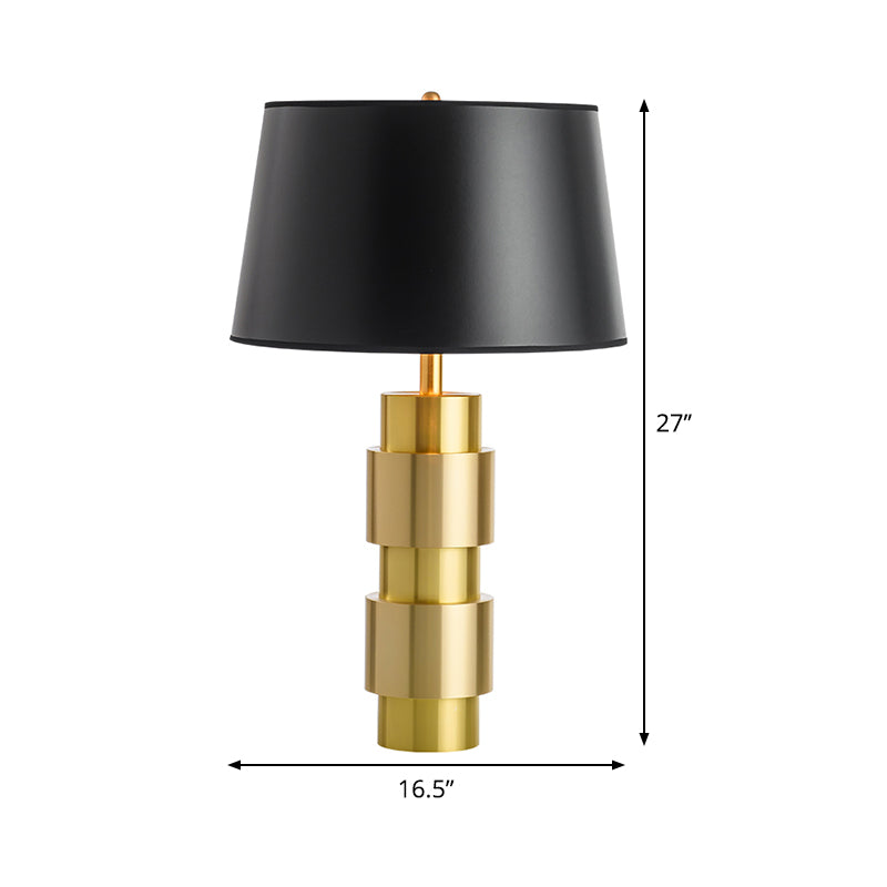 1-Bulb Bedroom Night Lighting Minimalism Black Metal Table Light with Barrel Fabric Shade