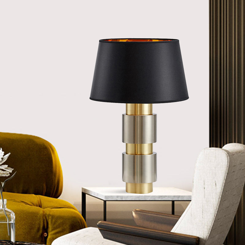 Lampe de table de nuit Empire Shade, tissu minimaliste, 1 ampoule, éclairage de table de chevet en métal noir pour chambre à coucher