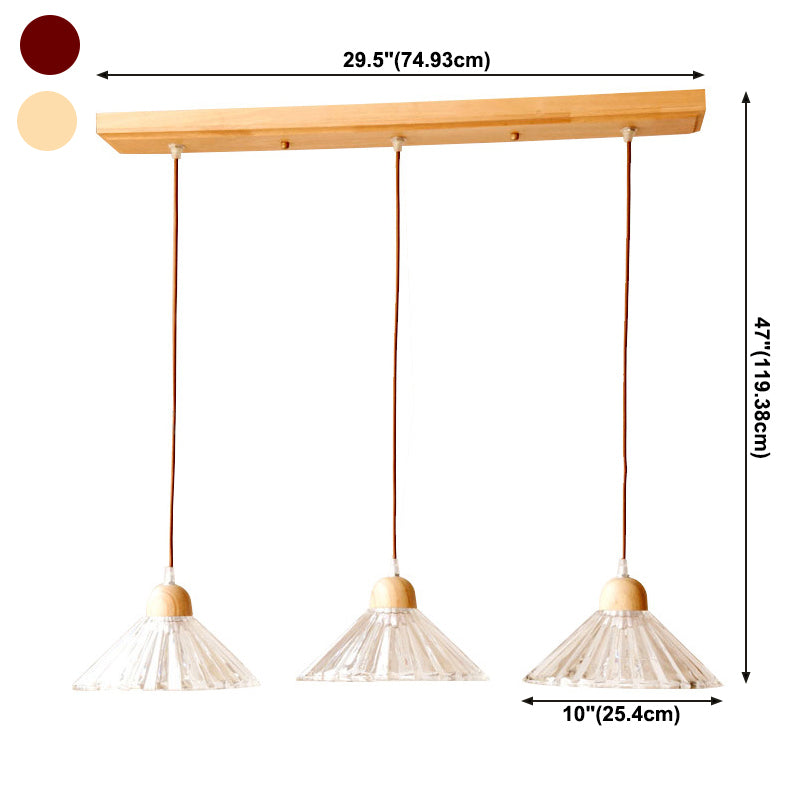 Modern beknopte kegel hanger licht houten hanglamp met 3 lichten met glazen schaduw