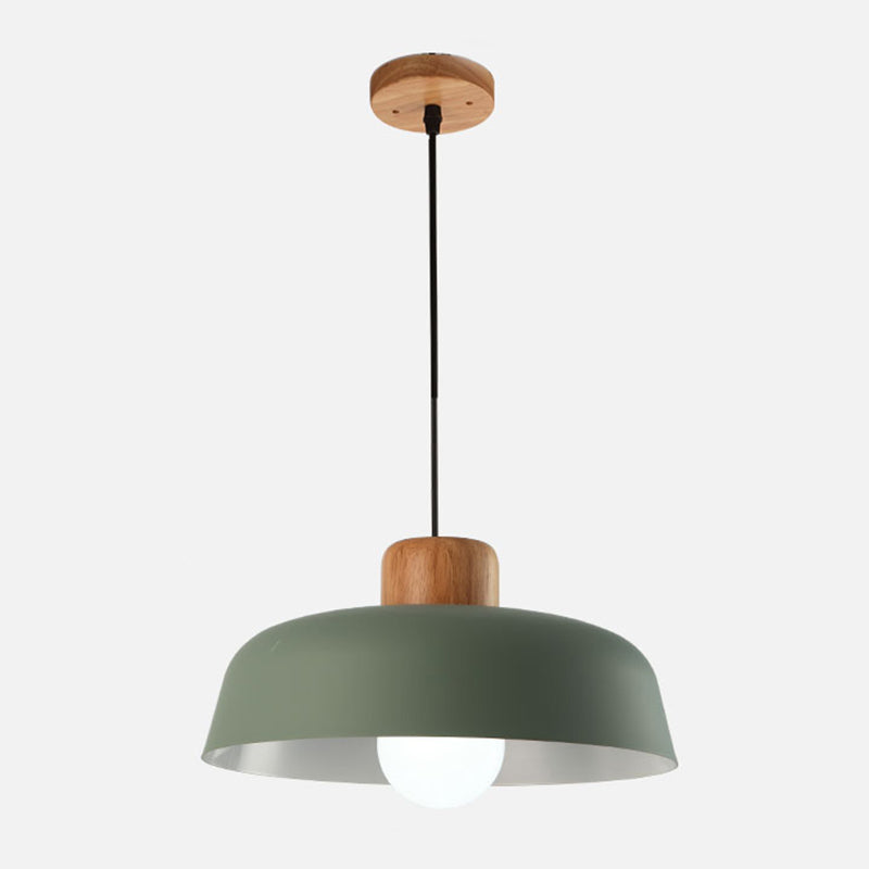 Modern Creative Single Pendant Light Wooden Dome Macaron Hanging Lamp with Iron Shade