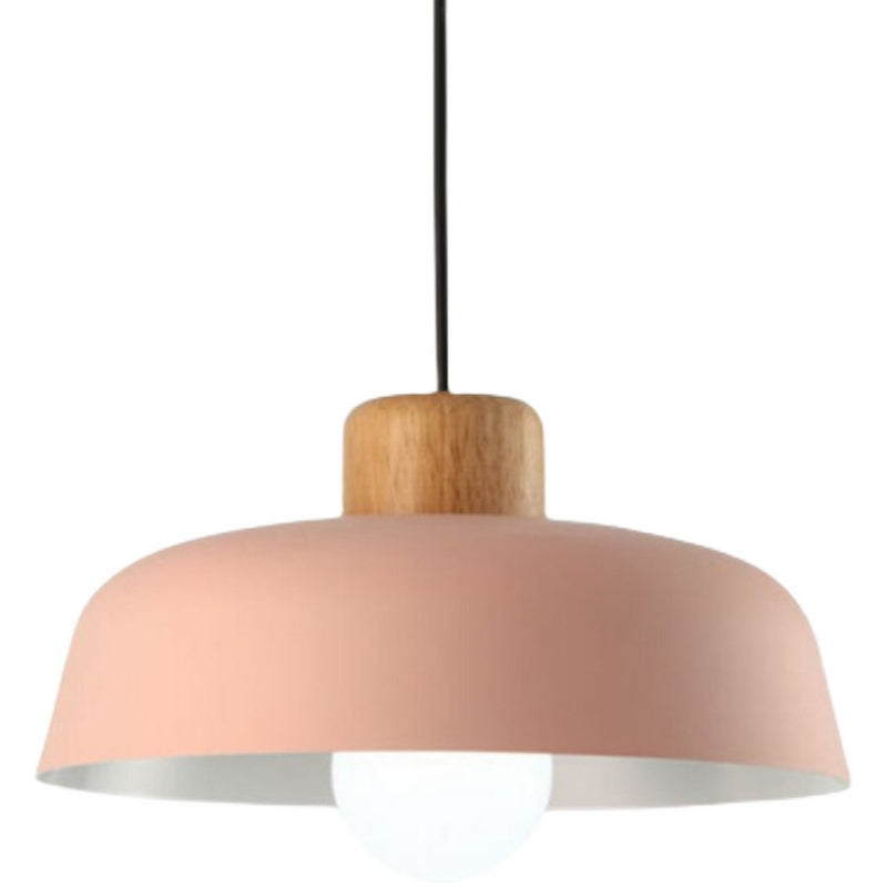 Modern Creative Single Pendant Light Wooden Dome Macaron Hanging Lamp with Iron Shade