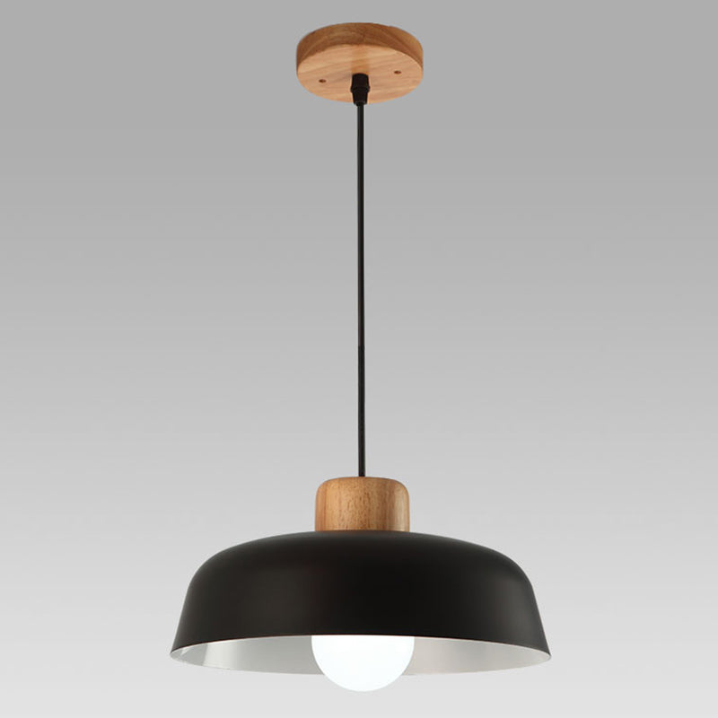 Modern Creative Single Pendant Light Wooden Dome Macaron Hanging Lamp with Iron Shade