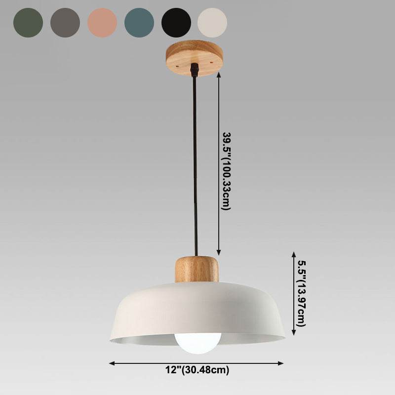 Modern Creative Single Pendant Light Wooden Dome Macaron Hanging Lamp with Iron Shade