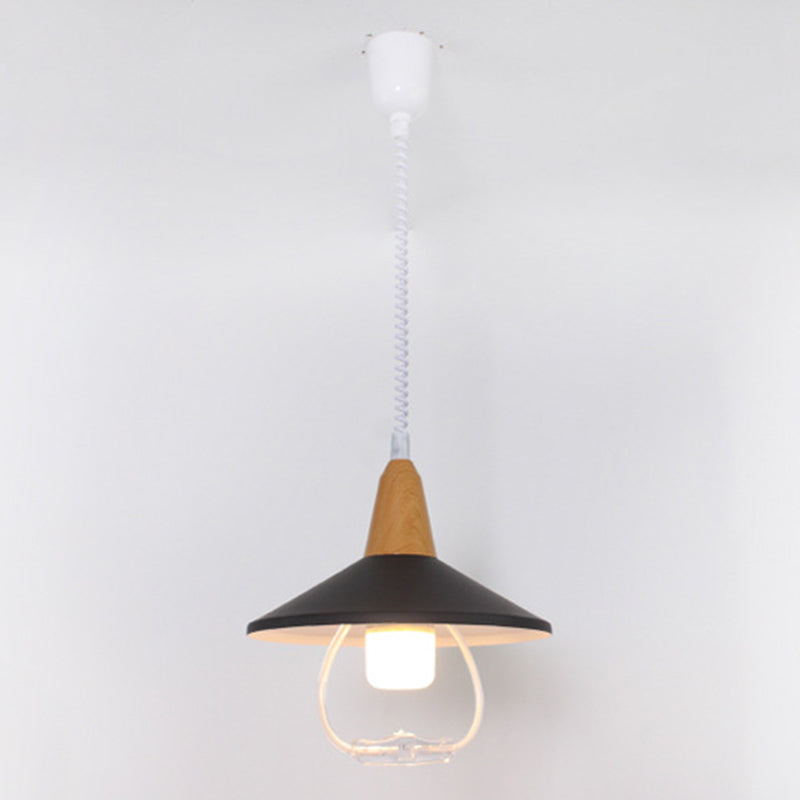 Modern Nordic Macaron Hanging Lamp Wooden Tapered Pendant Light with Aluminium Shade