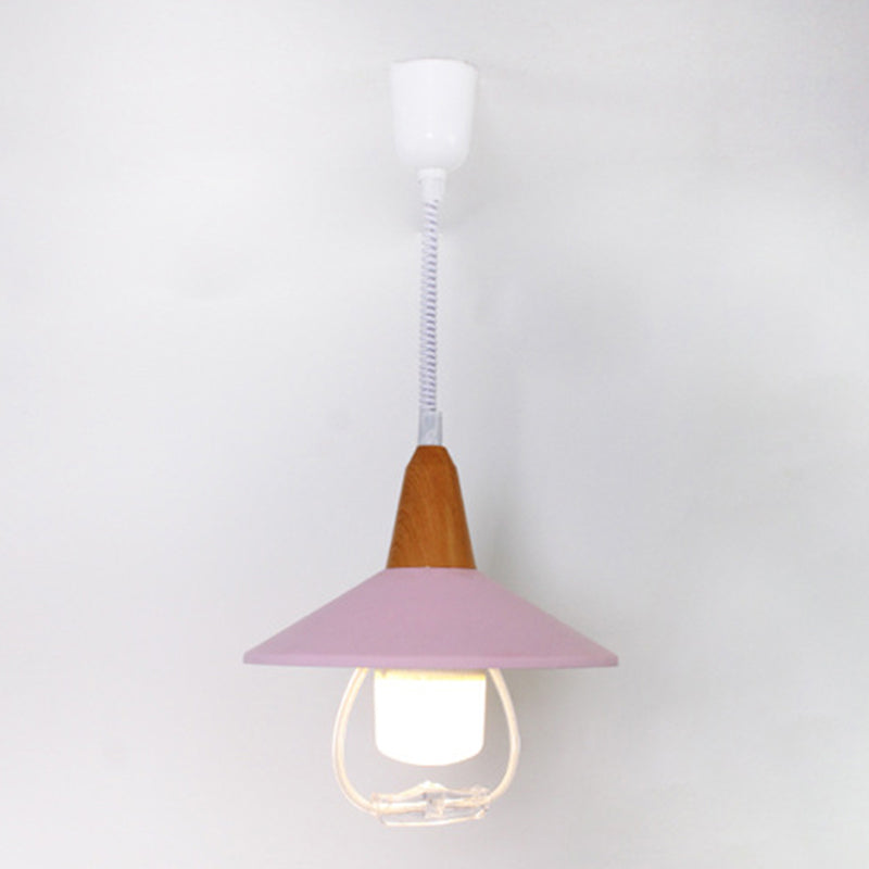 Modern Nordic Macaron Hanging Lamp Wooden Tapered Pendant Light with Aluminium Shade