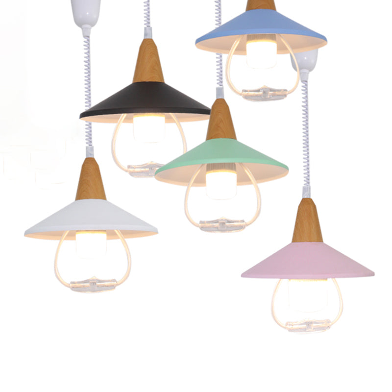 Modern Nordic Macaron Hanging Lamp Wooden Tapered Pendant Light with Aluminium Shade