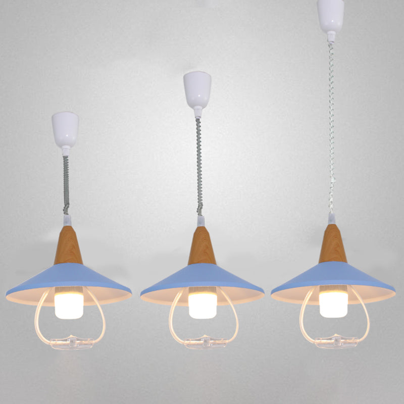 Moderne Noordse macaron hangende lamp houten taps toelopende hanglamp met aluminium schaduw