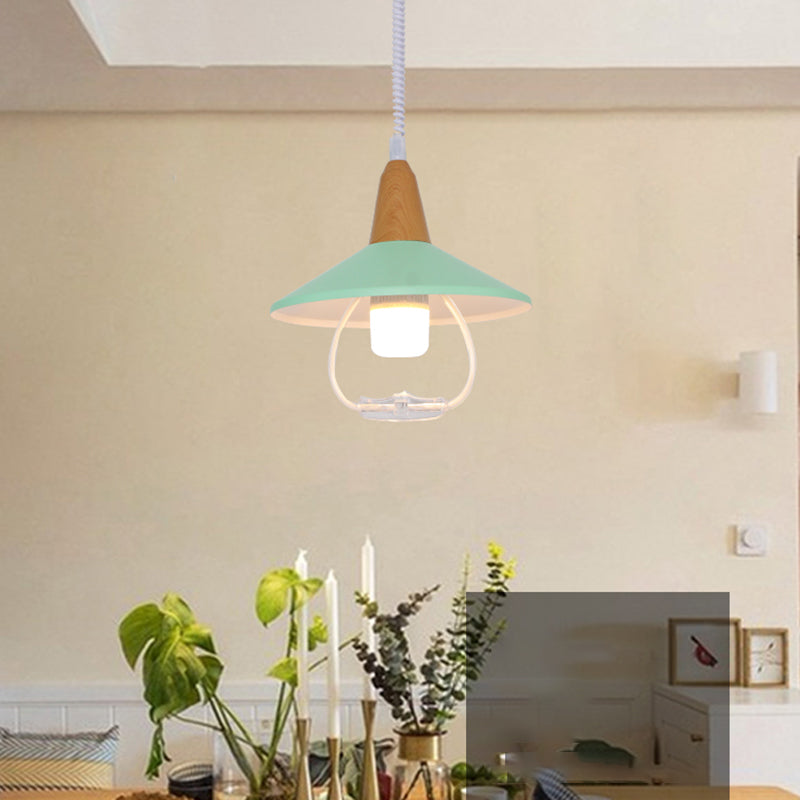 Modern Nordic Macaron Hanging Lamp Wooden Tapered Pendant Light with Aluminium Shade