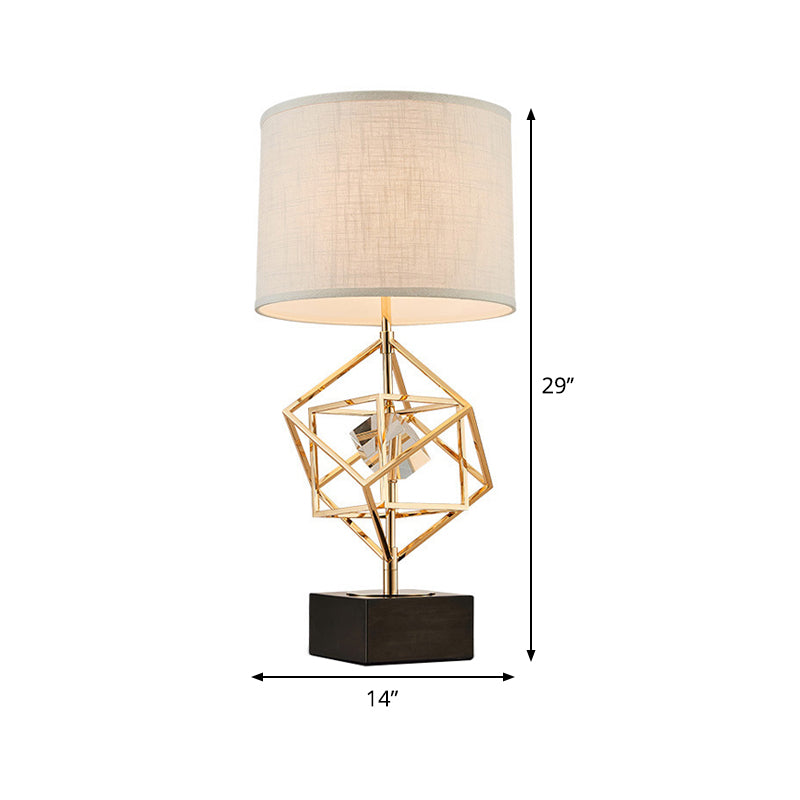 Lampada da comodino con 1 tratto da letto in tessuto in oro di lusso luce da tavolo con piedistallo in pietra quadrata