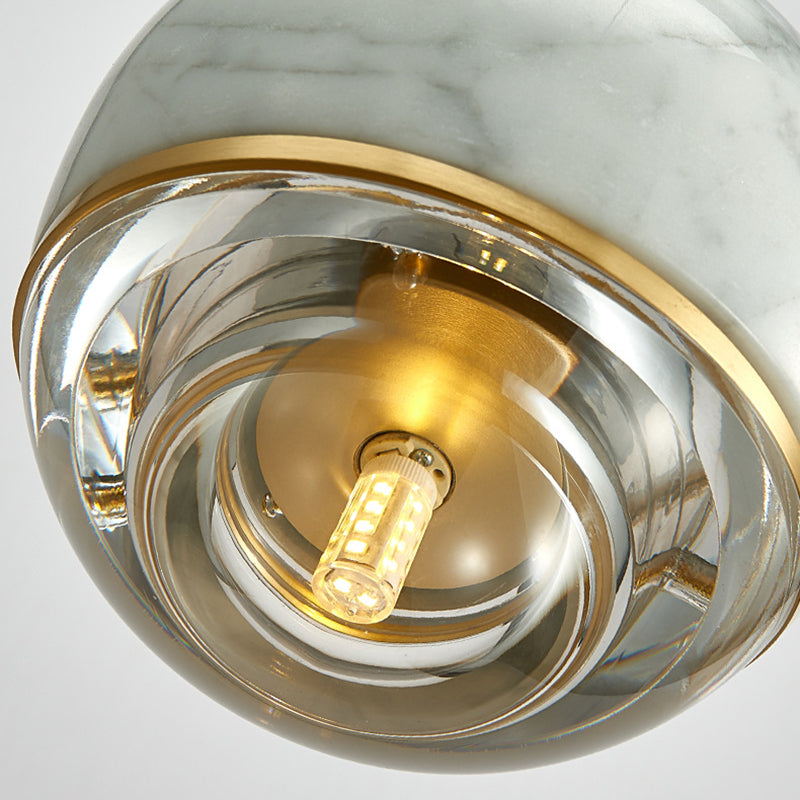Modern Style Spherical Hanging Light All Copper Marble 1 Light Pendant Lamp for Bedside