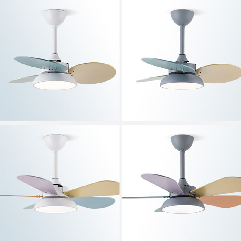 Kids Creative LED Fan Pendant Light Iron Fan Chandelier with Colorful Wooden Lamina