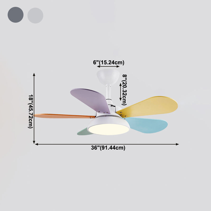 Kids Creative LED Fan Pendant Light Iron Fan Chandelier with Colorful Wooden Lamina