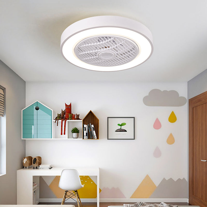 Modern Concise LED Ceiling Fan Light Lacquered Iron Circular Macaron Ceiling Fans with Acrylic Shade