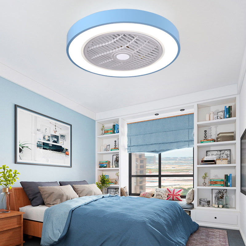 Modern Concise LED Ceiling Fan Light Lacquered Iron Circular Macaron Ceiling Fans with Acrylic Shade