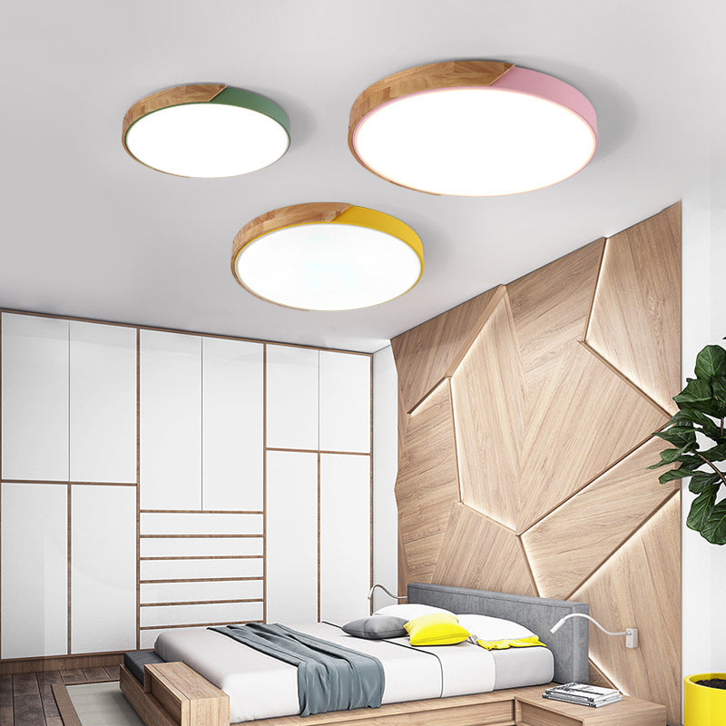 Round Shape Ceiling Lamp Modern Macaroon Iron 1 Light Flush Mount for Living Room Study