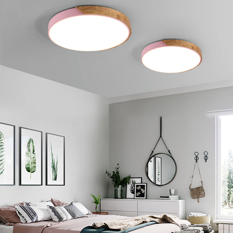 Round Shape Ceiling Lamp Modern Macaroon Iron 1 Light Flush Mount for Living Room Study