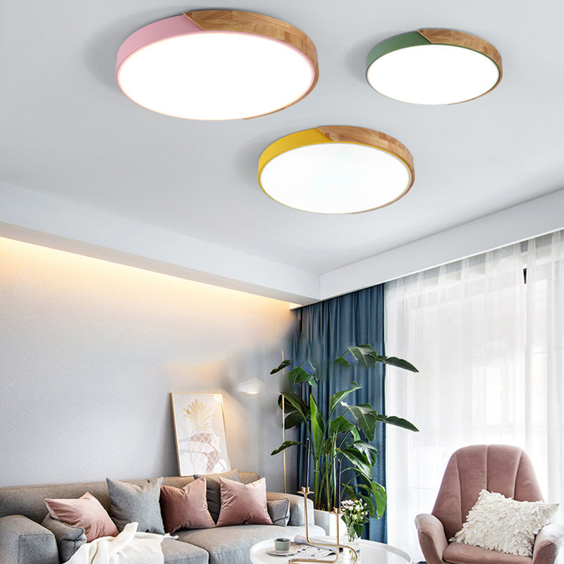 Round Shape Ceiling Lamp Modern Macaroon Iron 1 Light Flush Mount for Living Room Study