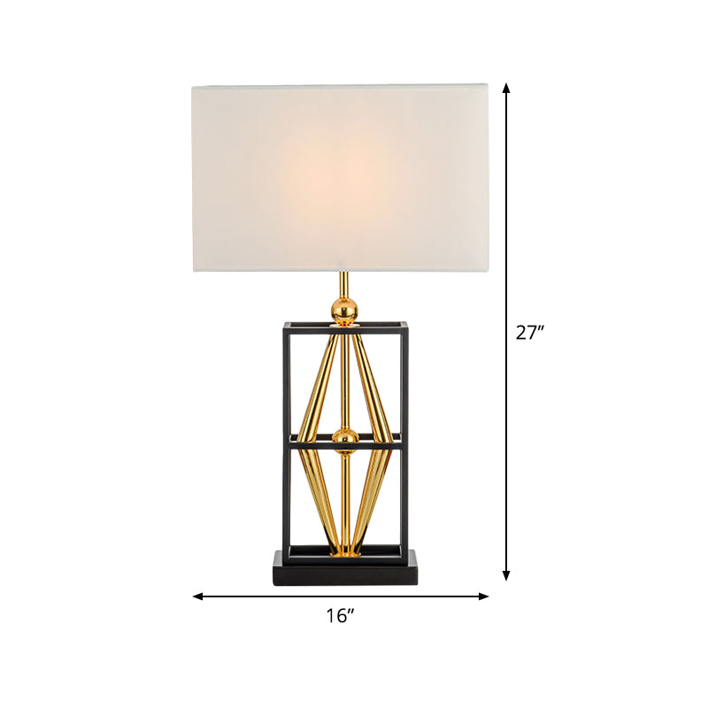 1 Bulb Bedroom Metal Table Lamp Postmodern White Night Lighting with Rectangle Fabric Shade