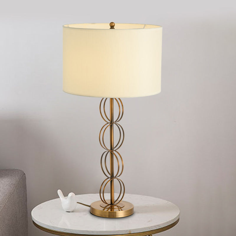 Tessuto Light cilindrico Night Light Contemporary White Metal Table Lighting per soggiorno