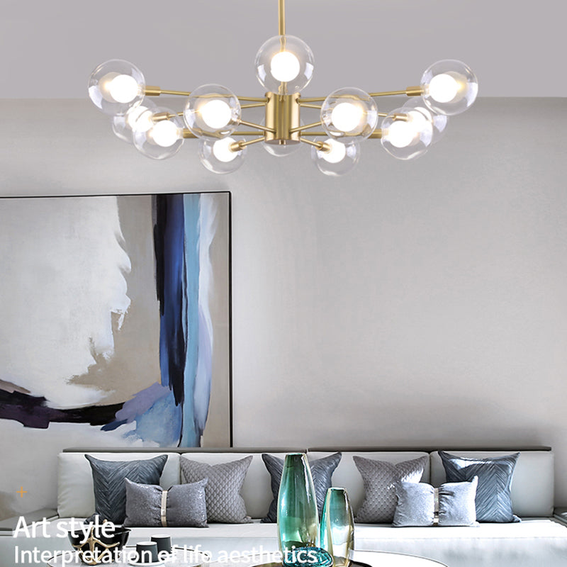 Globe kroonluchter verlichtingsarmaturen moderne multi-head gouden suspensie hanglampen met glazen schaduw