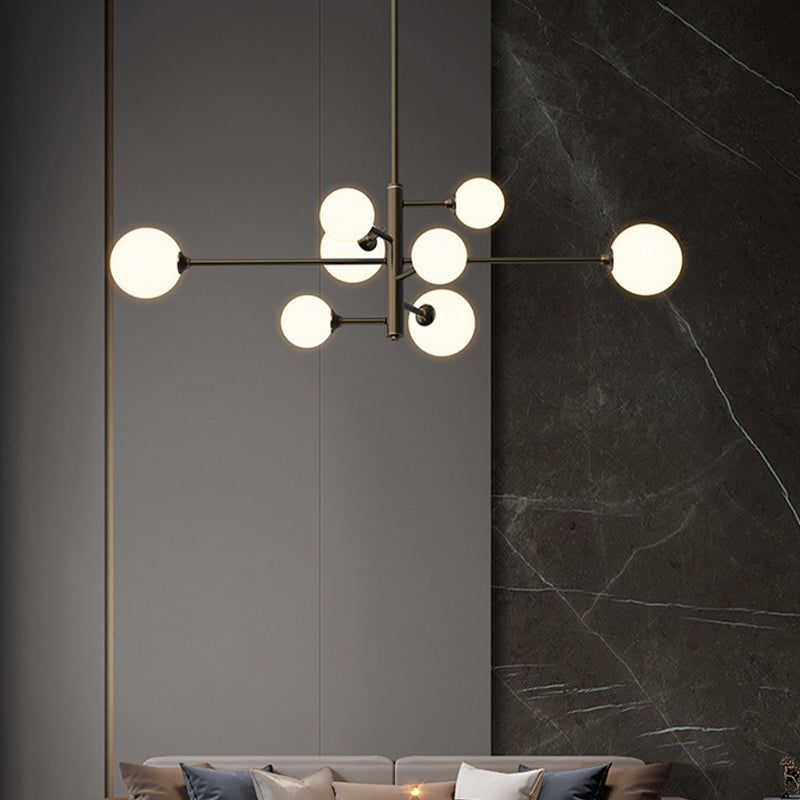 Nordic Style Brass Chandelier Globe Pendant Lamps with White Glass for Living Room