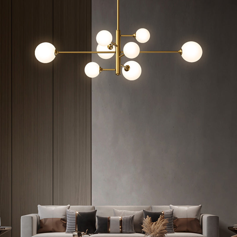 Nordic Style Brass Chandelier Globe Pendant Lamps with White Glass for Living Room