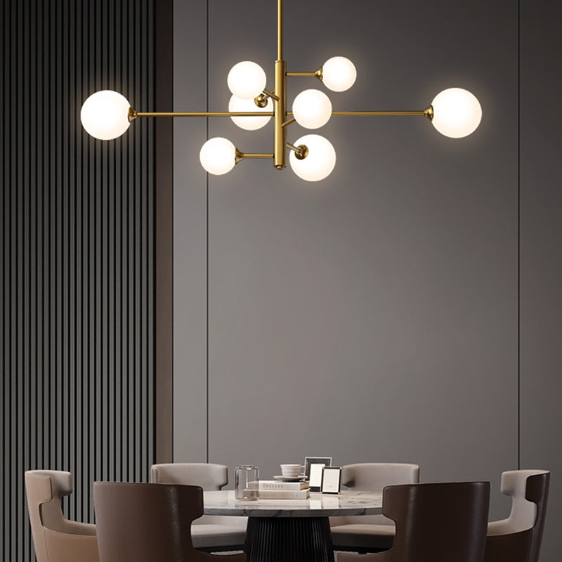 Nordic Style Brass Chandelier Globe Pendant Lamps with White Glass for Living Room