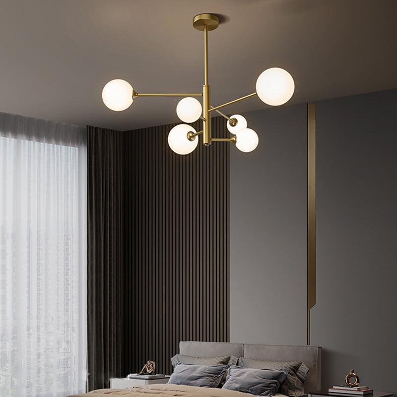 Nordic Style Brass Chandelier Globe Pendant Lamps with White Glass for Living Room
