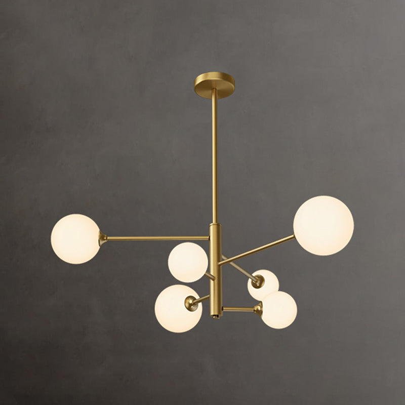 Nordic Style Brass Chandelier Globe Pendant Lamps with White Glass for Living Room