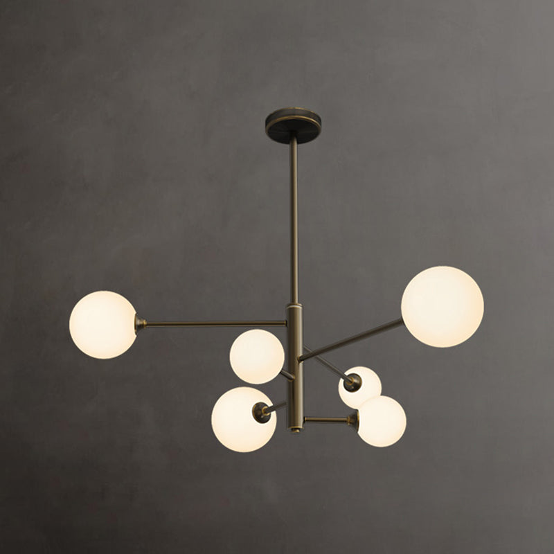 Nordic Style Brass Chandelier Globe Pendant Lamps with White Glass for Living Room