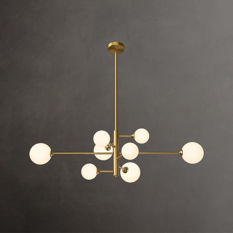 Nordic Style Brass Chandelier Globe Pendant Lamps with White Glass for Living Room