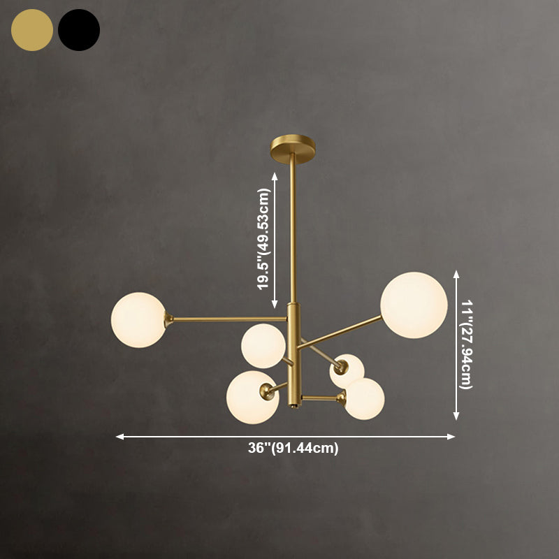 Nordic Style Brass Chandelier Globe Pendant Lamps with White Glass for Living Room