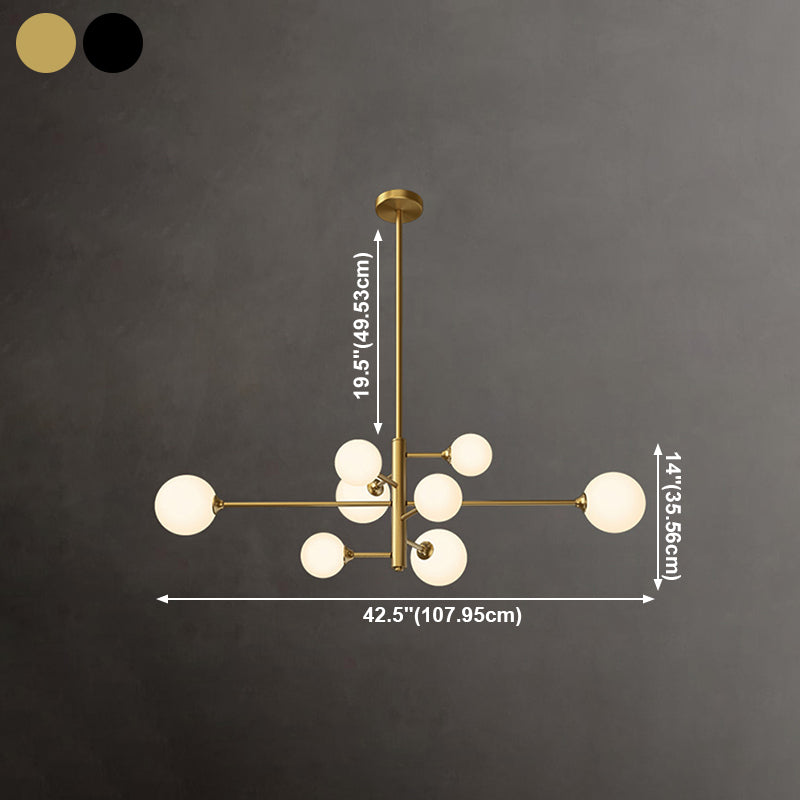 Nordic Style Brass Chandelier Globe Pendant Lamps with White Glass for Living Room